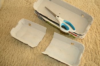 Step 2: cut the egg carton top in half